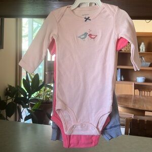 Carter's baby girl pink/blue pretty birds, hug from daddy, 3pc set.